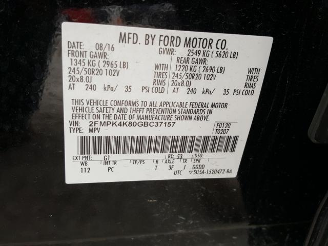 Photo 10 from auction – 2016 FORD EDGE TITAN with VIN 2FMPK4K80GBC37157