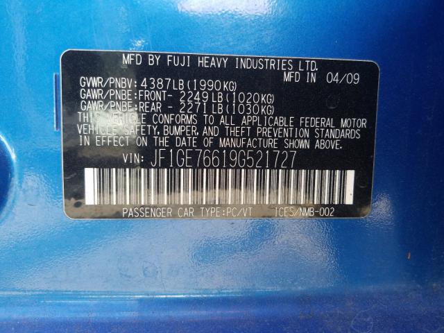 Photo 10 from auction – 2009 SUBARU IMPREZA WR with VIN JF1GE76619G521727