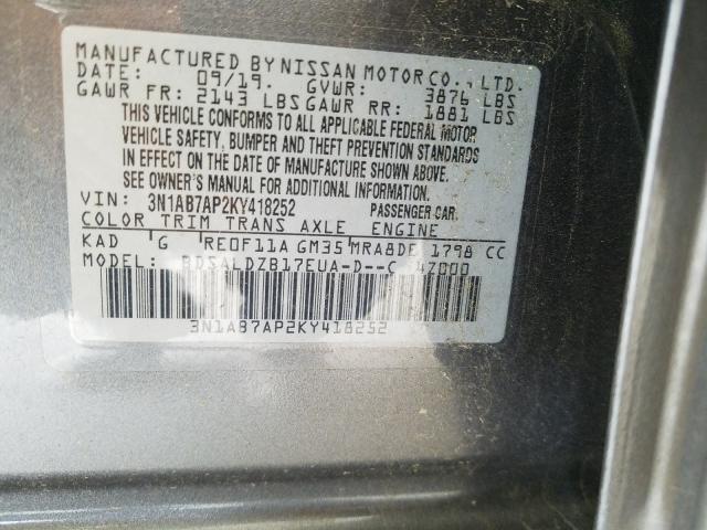 Photo 10 from auction – 2019 NISSAN SENTRA S with VIN 3N1AB7AP2KY418252