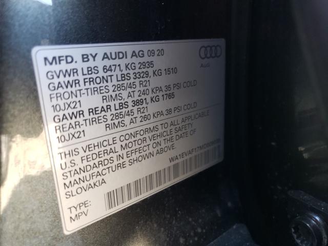 Photo 10 from auction – 2021 AUDI Q8 PREMIUM with VIN WA1EVAF17MD009039