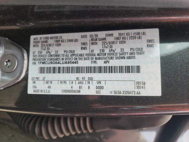 Photo 10 from auction – 2020 FORD ESCAPE SE with VIN 1FMCU9G64LUA95445