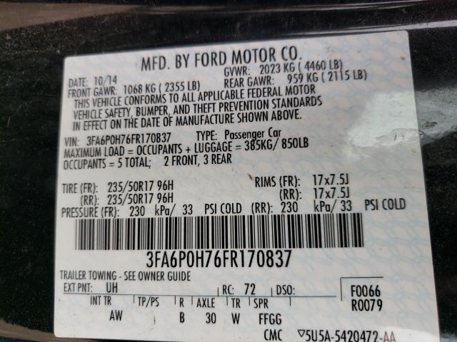 Photo 10 from auction – 2015 FORD FUSION SE with VIN 3FA6P0H76FR170837