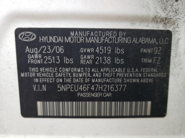 Photo 10 from auction – 2007 HYUNDAI SONATA SE with VIN 5NPEU46F47H216377