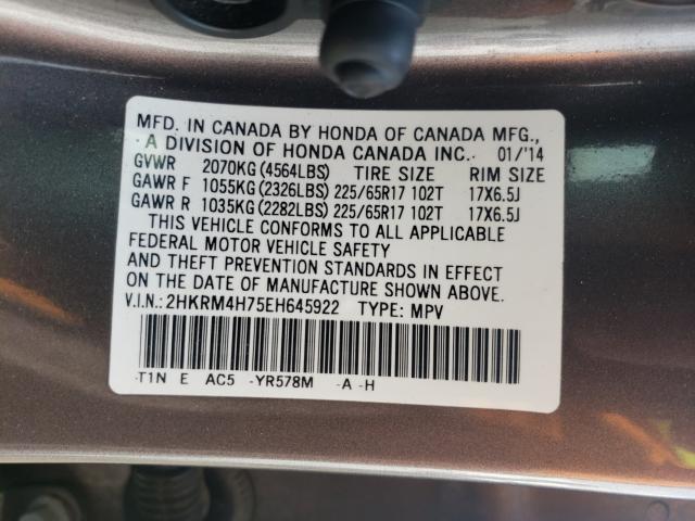Photo 10 from auction – 2014 HONDA CR-V EXL with VIN 2HKRM4H75EH645922