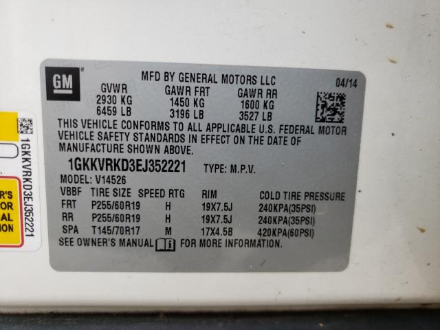 Photo 10 from auction – 2014 GMC ACADIA SLT with VIN 1GKKVRKD3EJ352221