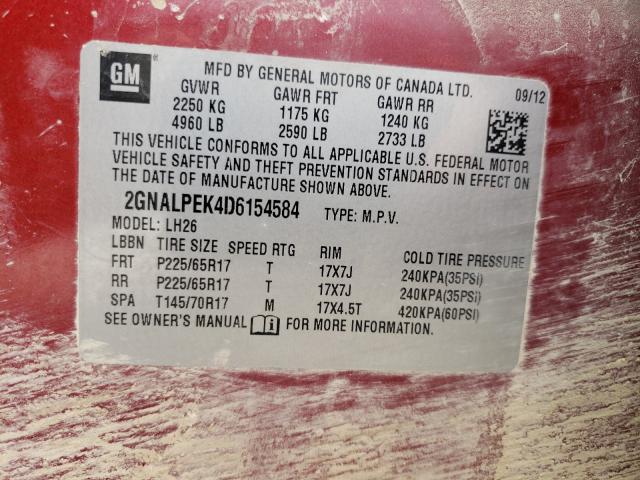 Photo 10 from auction – 2013 CHEVROLET EQUINOX LT with VIN 2GNALPEK4D6154584