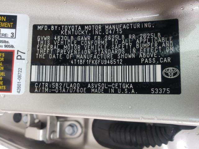 Photo 10 from auction – 2015 TOYOTA CAMRY LE with VIN 4T1BF1FK6FU946512