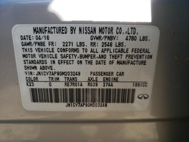Photo 10 from auction – 2016 INFINITI Q50 BASE with VIN JN1CV7AP9GM203249