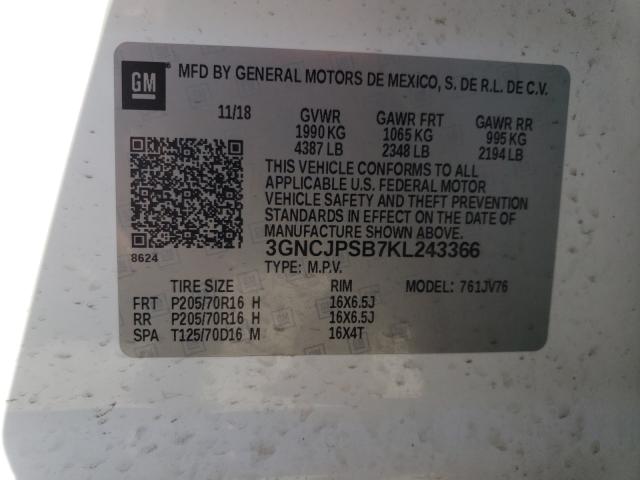 Photo 10 from auction – 2019 CHEVROLET TRAX 1LT with VIN 3GNCJPSB7KL243366