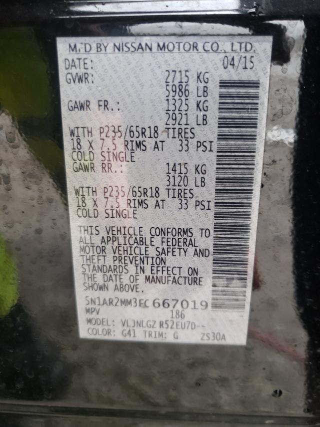 Photo 10 from auction – 2015 NISSAN PATHFINDER with VIN 5N1AR2MM3FC667019