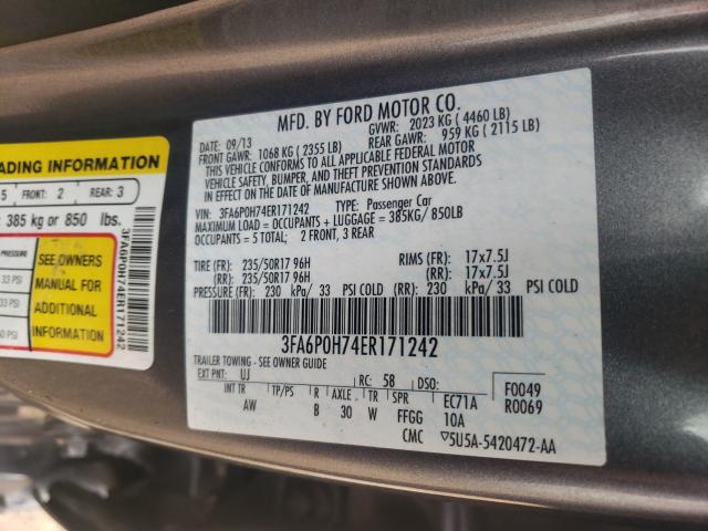 Photo 10 from auction – 2014 FORD FUSION SE with VIN 3FA6P0H74ER171242