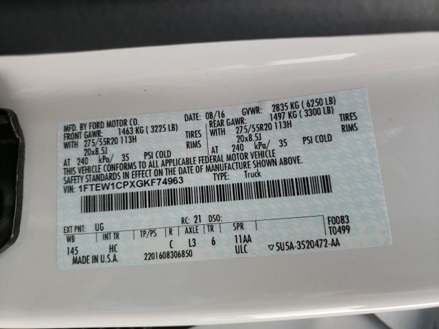 Photo 10 from auction – 2016 FORD F150 SUPER with VIN 1FTEW1CPXGKF74963