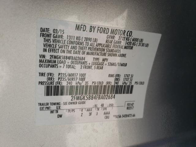 Photo 10 from auction – 2015 FORD FLEX SE with VIN 2FMGK5B84FBA02684