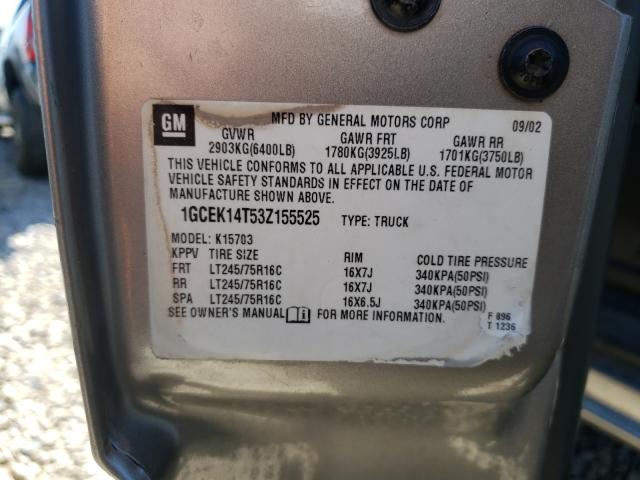 Photo 10 from auction – 2003 CHEVROLET SILVERADO with VIN 1GCEK14T53Z155525