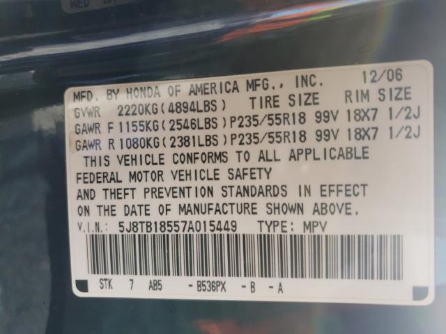 Photo 10 from auction – 2007 ACURA RDX TECHNO with VIN 5J8TB18557A015449