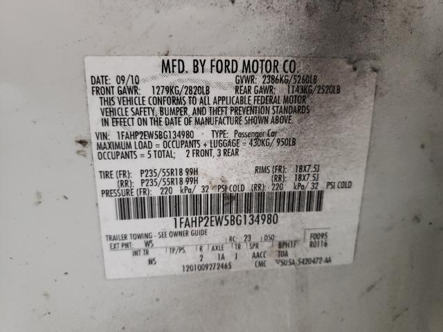 Photo 10 from auction – 2011 FORD TAURUS SEL with VIN 1FAHP2EW5BG134980