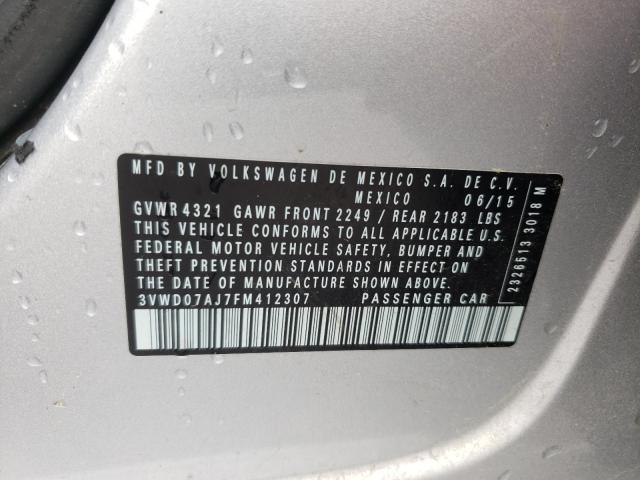 Photo 10 from auction – 2015 VOLKSWAGEN JETTA SE with VIN 3VWD07AJ7FM412307
