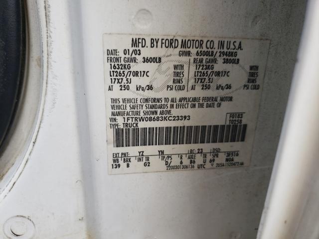 Photo 10 from auction – 2003 FORD F150 SUPER with VIN 1FTRW08683KC23393