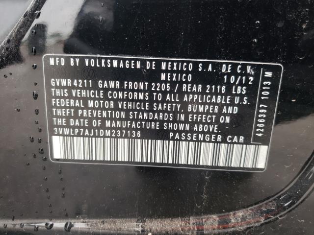 Photo 10 from auction – 2013 VOLKSWAGEN JETTA SEL with VIN 3VWLP7AJ1DM237136