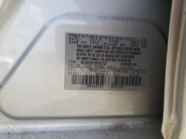 Photo 10 from auction – 2017 NISSAN SENTRA S with VIN 3N1AB7AP1HY302100
