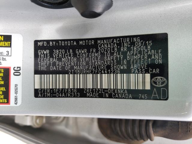 Photo 10 from auction – 2015 TOYOTA COROLLA L with VIN 2T1BURHE7FC441236
