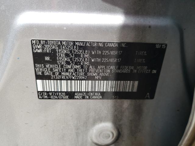 Photo 10 from auction – 2015 TOYOTA RAV4 LE with VIN 2T3ZFREV7FW229942