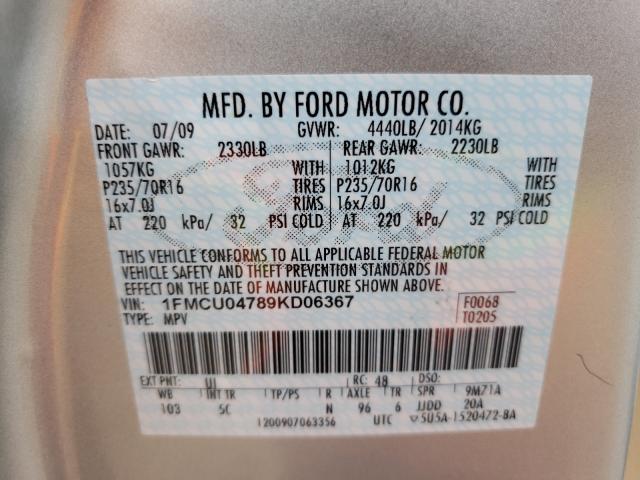Photo 10 from auction – 2009 FORD ESCAPE LIM with VIN 1FMCU04789KD06367