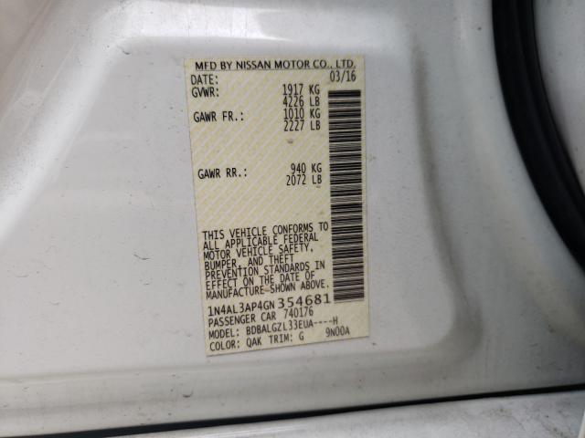 Photo 10 from auction – 2016 NISSAN ALTIMA 2.5 with VIN 1N4AL3AP4GN354681