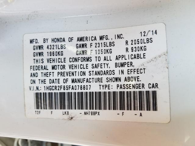 Photo 10 from auction – 2015 HONDA ACCORD EXL with VIN 1HGCR2F85FA078807