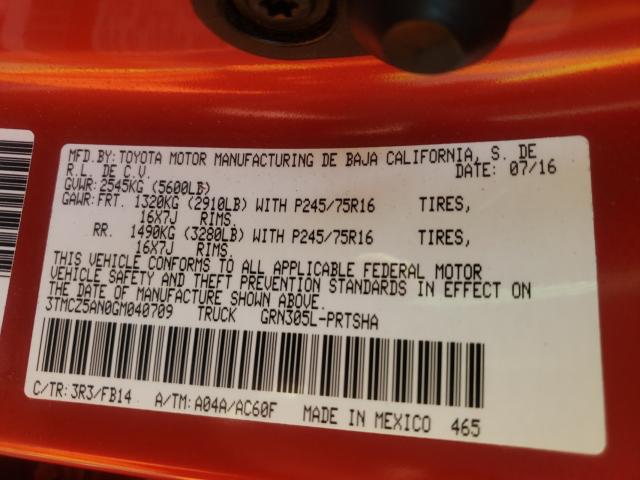 Photo 10 from auction – 2016 TOYOTA TACOMA with VIN 3TMCZ5AN0GM040709