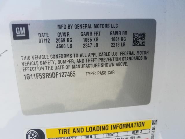 Photo 10 from auction – 2013 CHEVROLET MALIBU 2LT with VIN 1G11F5SR9DF127465