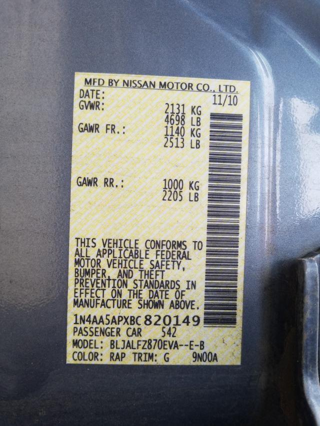 Photo 10 from auction – 2011 NISSAN MAXIMA S with VIN 1N4AA5APXBC820149