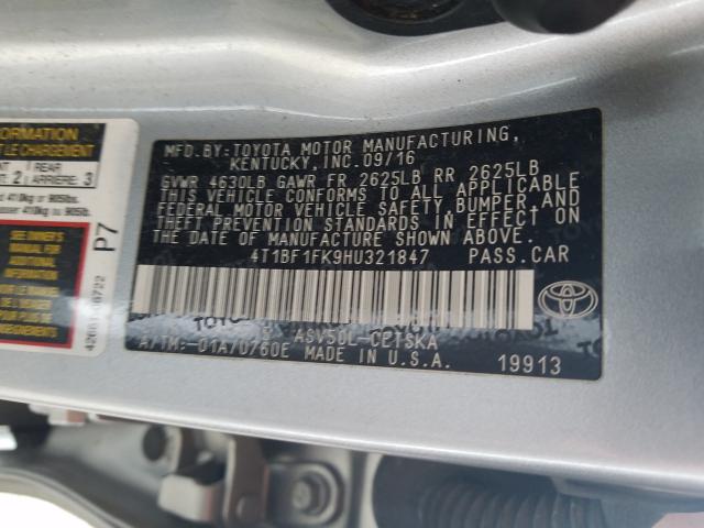 Photo 10 from auction – 2017 TOYOTA CAMRY LE with VIN 4T1BF1FK9HU321847