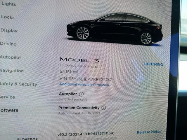 Photo 8 from auction – 2019 TESLA MODEL 3 with VIN 5YJ3E1EA7KF327747