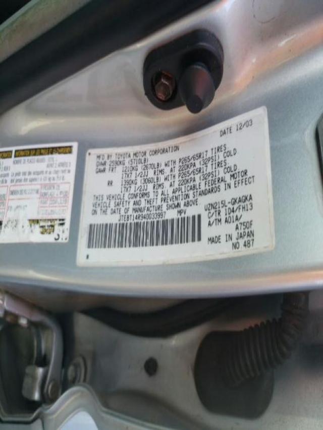 Photo 10 from auction – 2004 TOYOTA 4RUNNER SR with VIN JTEBT14R940033997