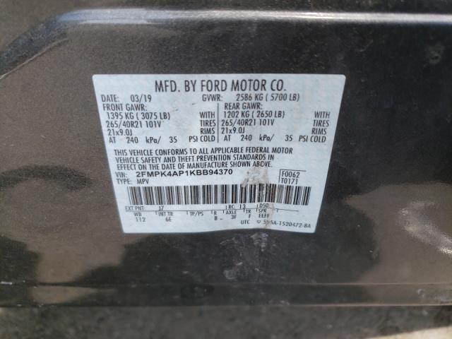 Photo 10 from auction – 2019 FORD EDGE ST with VIN 2FMPK4AP1KBB94370