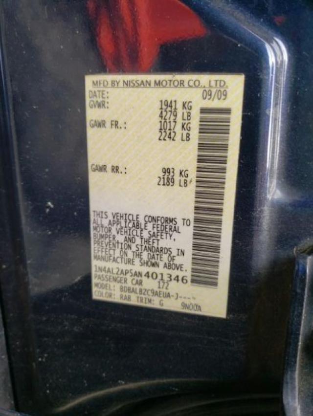 Photo 10 from auction – 2010 NISSAN ALTIMA BAS with VIN 1N4AL2AP5AN401346