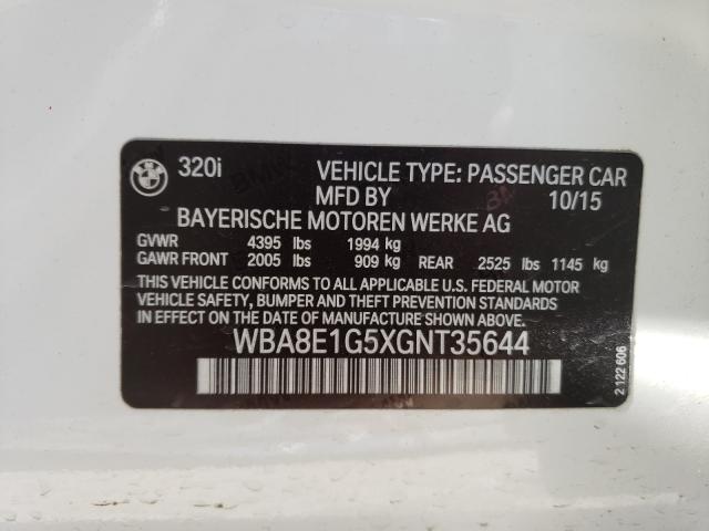 Photo 10 from auction – 2016 BMW 320 I with VIN WBA8E1G5XGNT35644