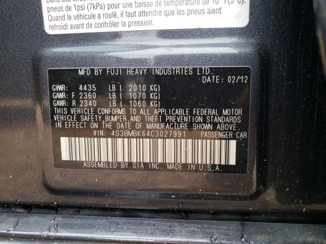 Photo 10 from auction – 2012 SUBARU LEGACY 2.5 with VIN 4S3BMBK64C3027991