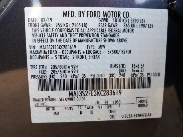 Photo 10 from auction – 2019 FORD ECOSPORT S with VIN MAJ3S2FE3KC283619