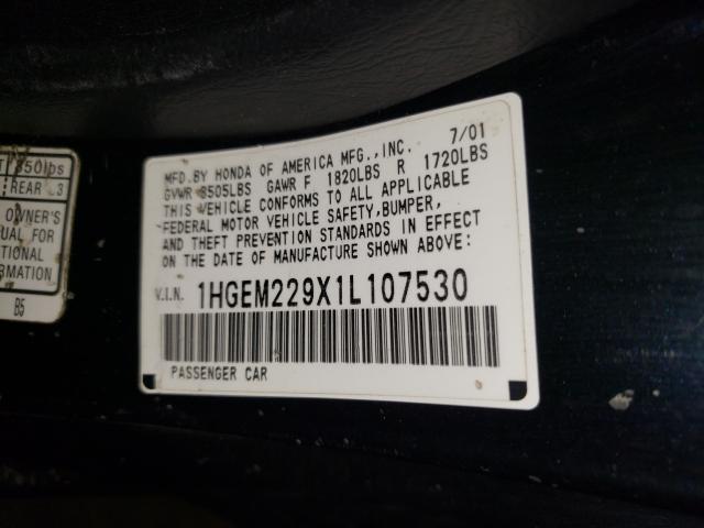 Photo 10 from auction – 2001 HONDA CIVIC SI with VIN 1HGEM229X1L107530