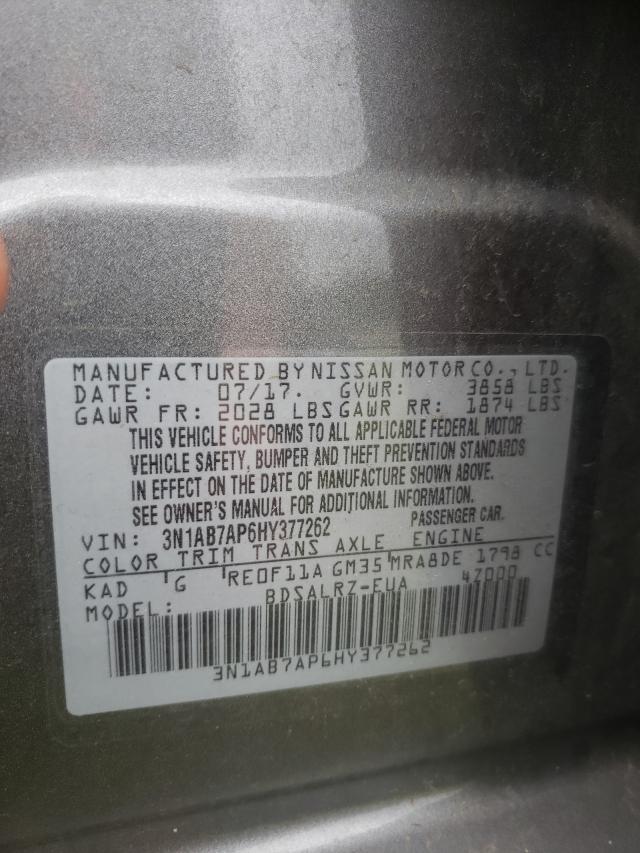 Photo 10 from auction – 2017 NISSAN SENTRA S with VIN 3N1AB7AP6HY377262
