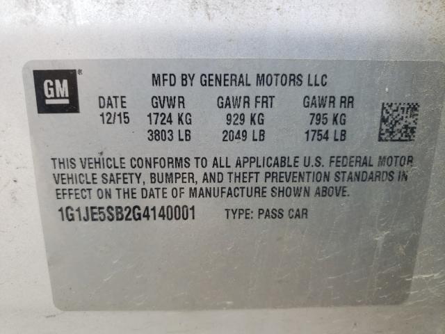 Photo 10 from auction – 2016 CHEVROLET SONIC LTZ with VIN 1G1JE5SB2G4140001
