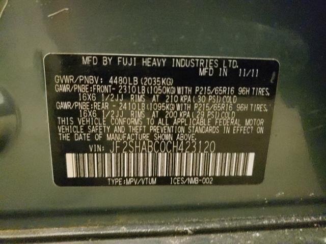Photo 10 from auction – 2012 SUBARU FORESTER 2 with VIN JF2SHABC0CH423120