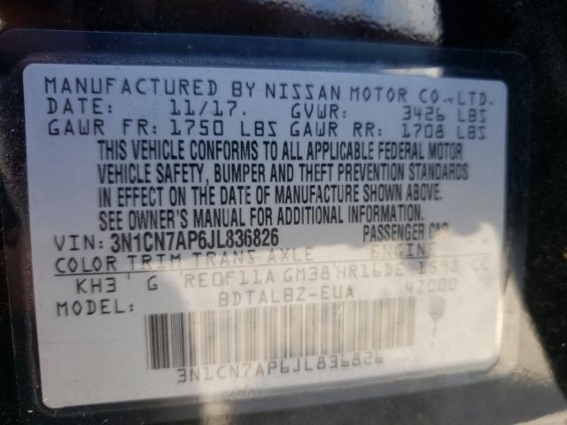 Photo 10 from auction – 2018 NISSAN VERSA S with VIN 3N1CN7AP6JL836826