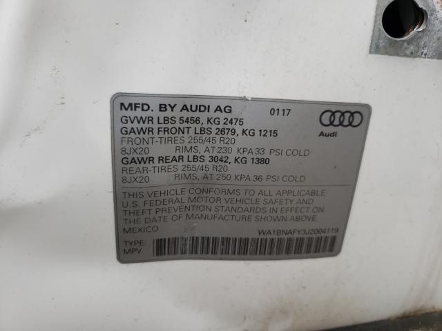 Photo 10 from auction – 2018 AUDI Q5 PREMIUM with VIN WA1BNAFY3J2004119