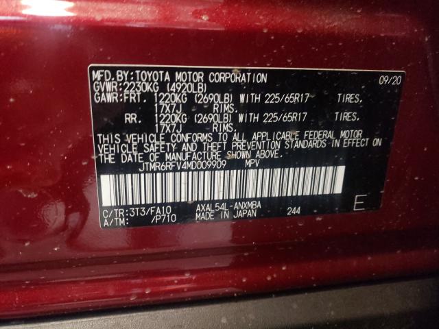 Photo 10 from auction – 2021 TOYOTA RAV4 XLE with VIN JTMR6RFV4MD009909