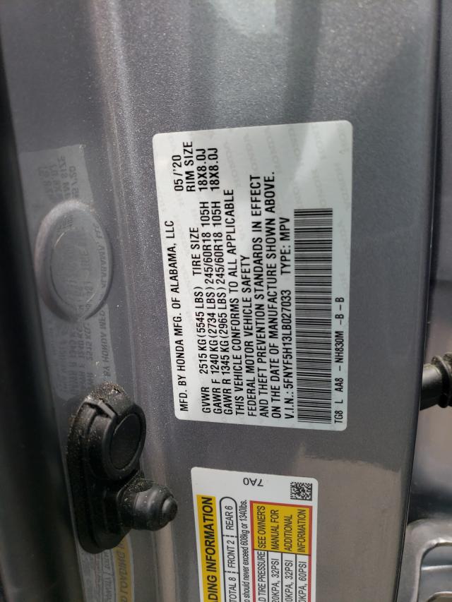 Photo 10 from auction – 2020 HONDA PILOT LX with VIN 5FNYF5H13LB027033