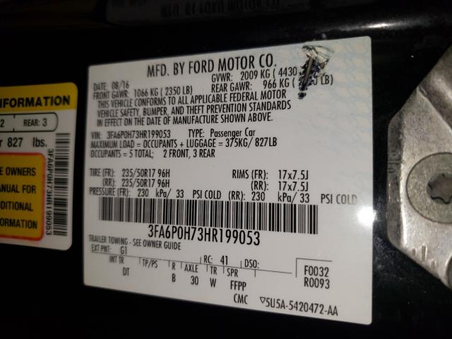 Photo 10 from auction – 2017 FORD FUSION SE with VIN 3FA6P0H73HR199053