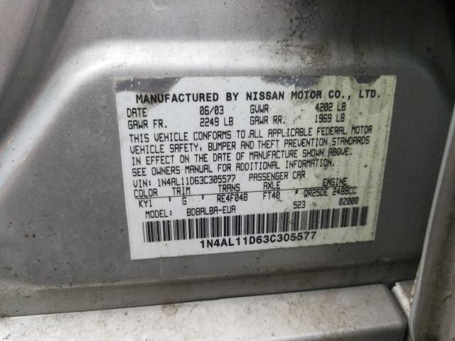 Photo 10 from auction – 2003 NISSAN ALTIMA BAS with VIN 1N4AL11D63C305577